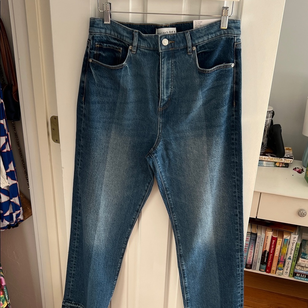 Loft The Straight High Rise Regular Fit Blue Denim Jeans
